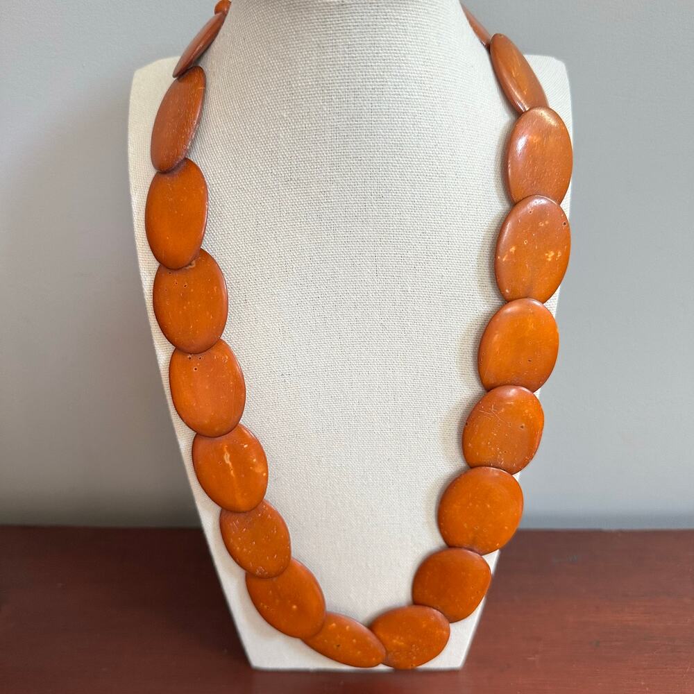 Organic TAGUA NUT Necklace Artisinal Lagenlook Brown Rust Orange